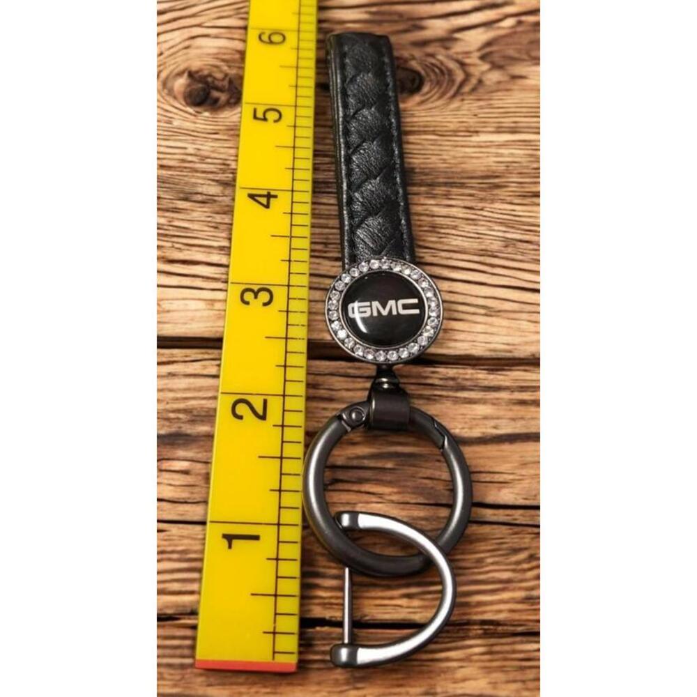 GMC Keychain with Clear Rhinestones Textured Leather Strap - NEW